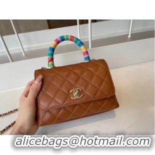 Modern Classic chanel mini flap bag with top handle AS2215 brown