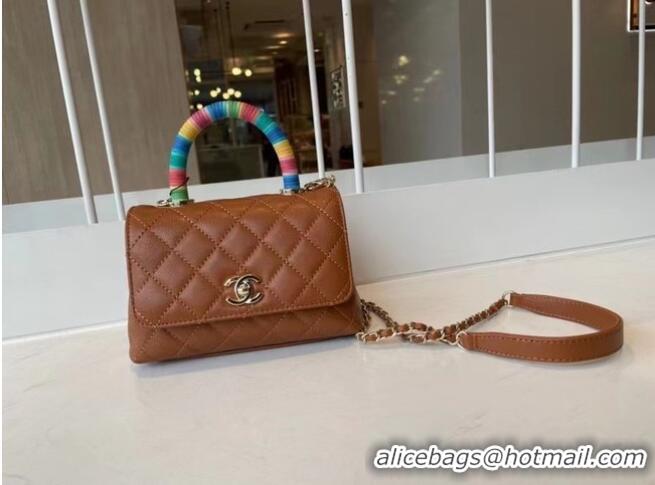 Modern Classic chanel mini flap bag with top handle AS2215 brown