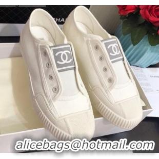 Cute Chanel CC Patch Canvas Sneakers CCS04 White 2021