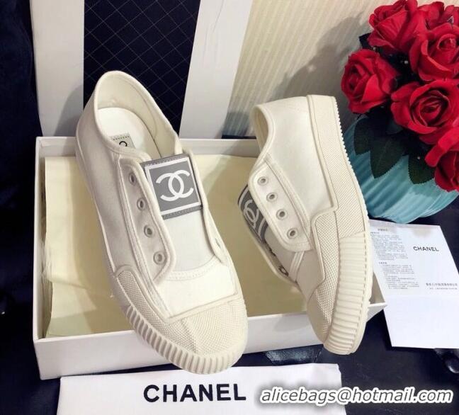 Cute Chanel CC Patch Canvas Sneakers CCS04 White 2021