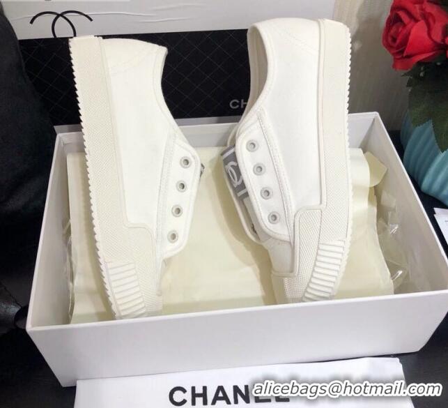 Cute Chanel CC Patch Canvas Sneakers CCS04 White 2021