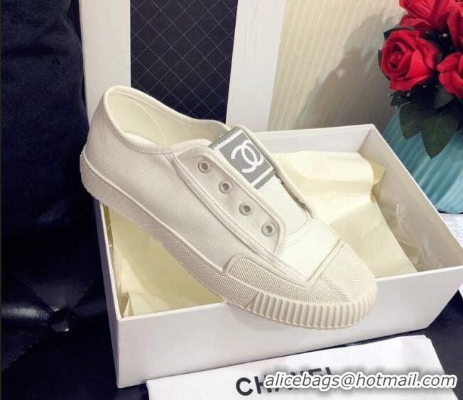 Cute Chanel CC Patch Canvas Sneakers CCS04 White 2021