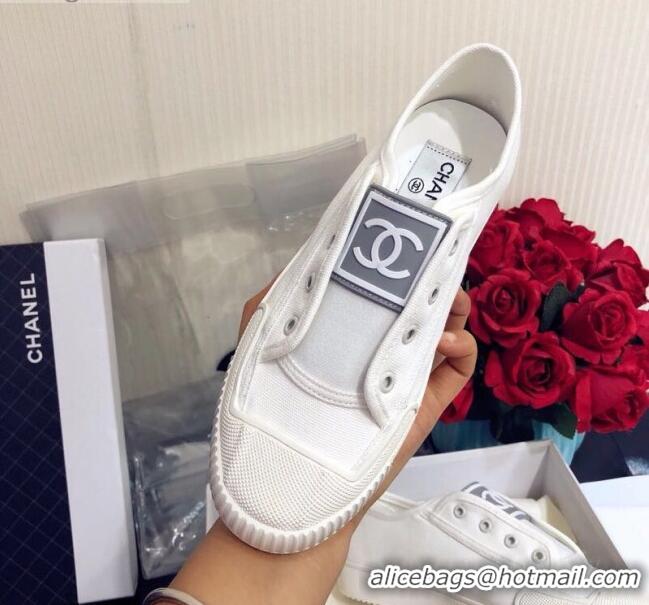 Cute Chanel CC Patch Canvas Sneakers CCS04 White 2021