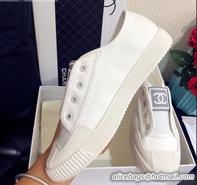 Cute Chanel CC Patch Canvas Sneakers CCS04 White 2021