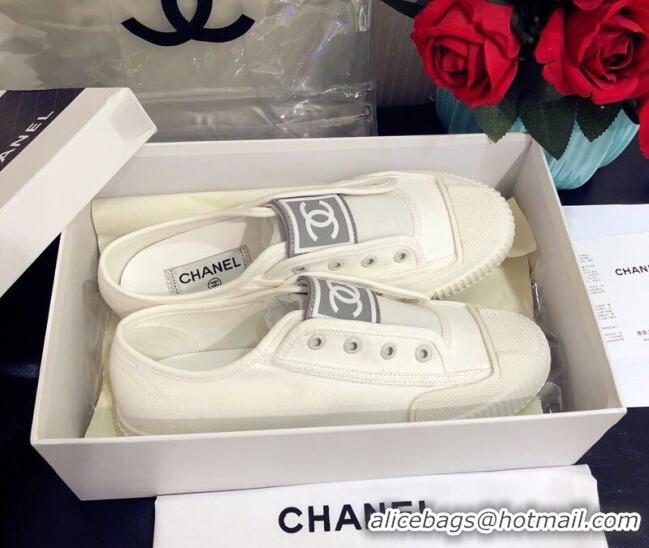 Cute Chanel CC Patch Canvas Sneakers CCS04 White 2021