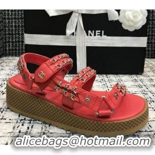 Shop Chanel Chain Flat Sandals CCFS001 Red 2021