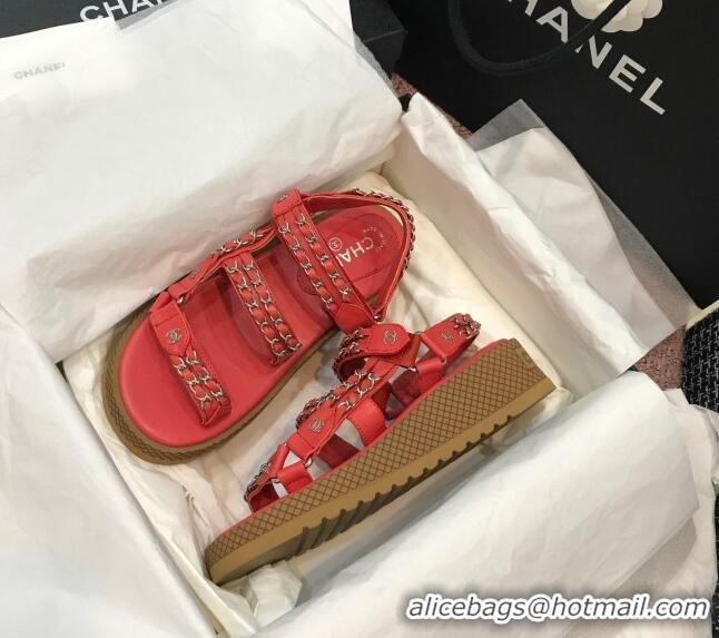 Shop Chanel Chain Flat Sandals CCFS001 Red 2021