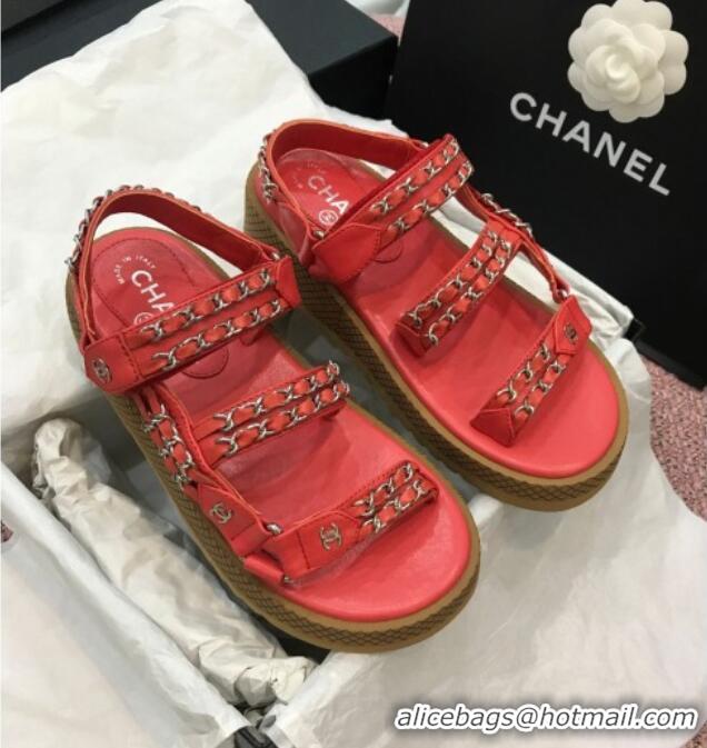 Shop Chanel Chain Flat Sandals CCFS001 Red 2021