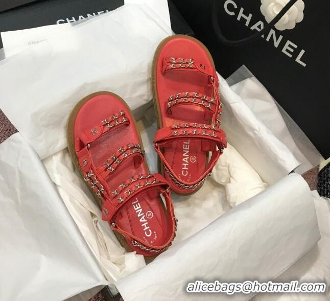 Shop Chanel Chain Flat Sandals CCFS001 Red 2021