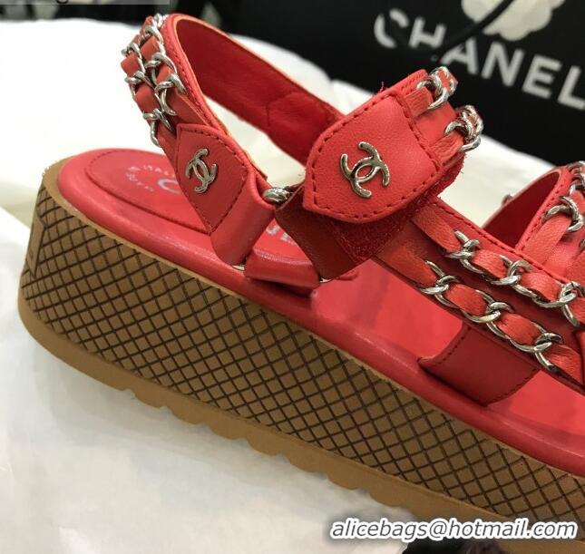 Shop Chanel Chain Flat Sandals CCFS001 Red 2021