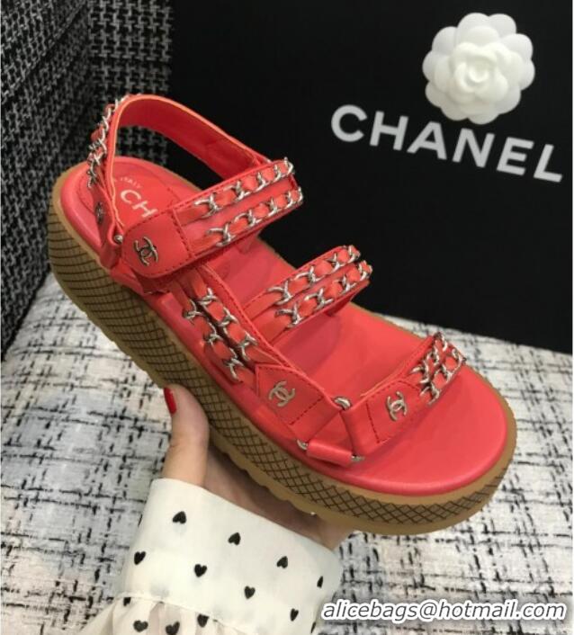 Shop Chanel Chain Flat Sandals CCFS001 Red 2021