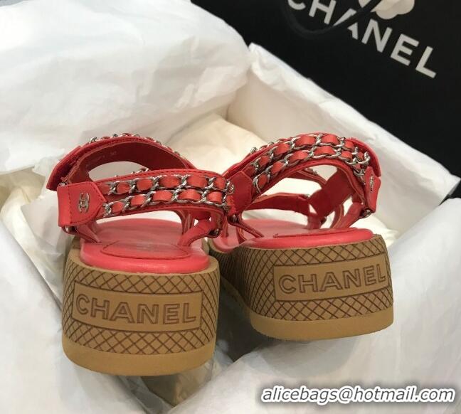 Shop Chanel Chain Flat Sandals CCFS001 Red 2021