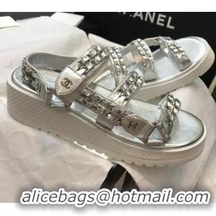 Popular Chanel Chain Flat Sandals CCFS002 Silver 2021