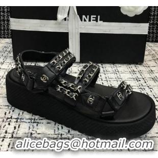 Best Design Chanel Chain Flat Sandals CCFS004 Black 2021