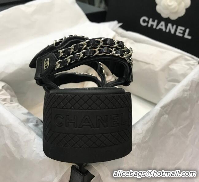 Best Design Chanel Chain Flat Sandals CCFS004 Black 2021