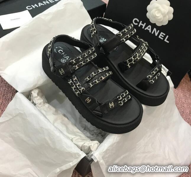 Best Design Chanel Chain Flat Sandals CCFS004 Black 2021