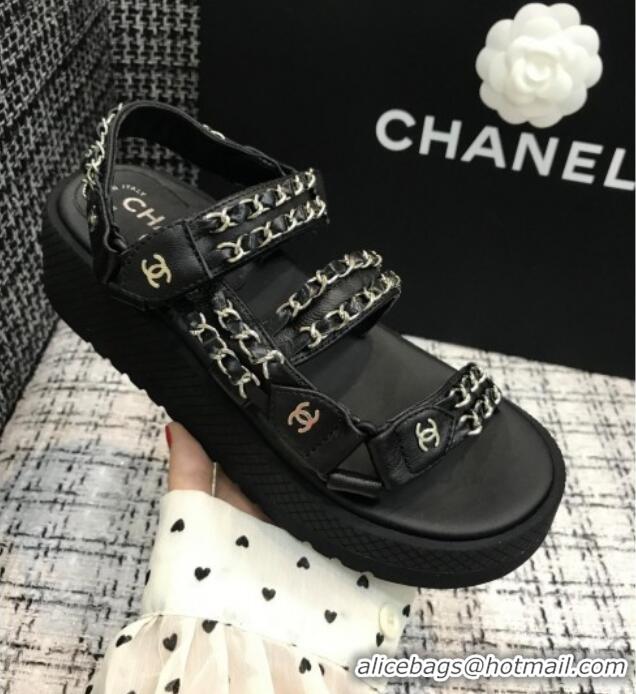 Best Design Chanel Chain Flat Sandals CCFS004 Black 2021