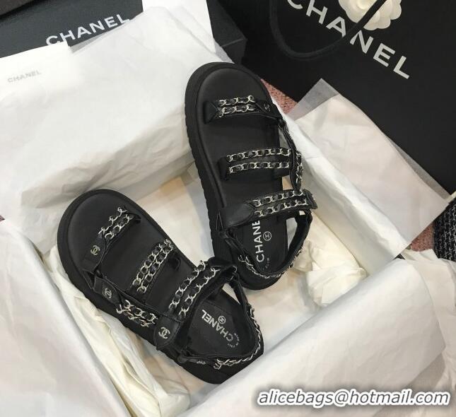 Best Design Chanel Chain Flat Sandals CCFS004 Black 2021