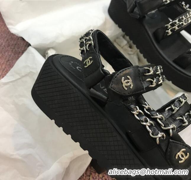 Best Design Chanel Chain Flat Sandals CCFS004 Black 2021