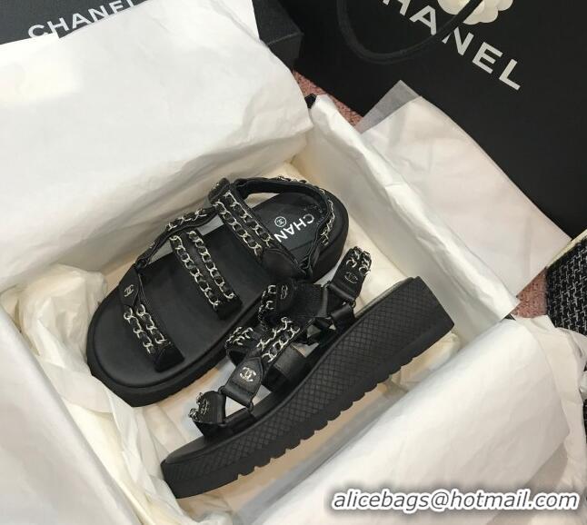 Best Design Chanel Chain Flat Sandals CCFS004 Black 2021