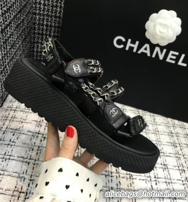 Best Design Chanel Chain Flat Sandals CCFS004 Black 2021