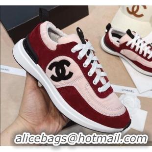 Fashion Chanel Suede and Nylon Sneakers G37122 Pink/Burgundy 2021