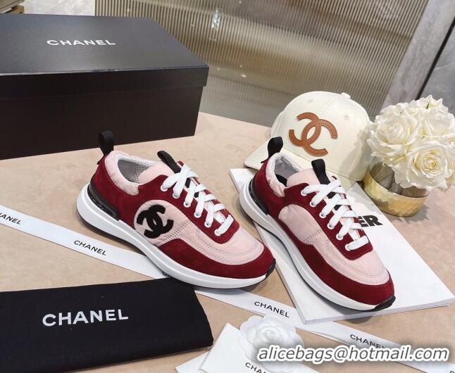 Fashion Chanel Suede and Nylon Sneakers G37122 Pink/Burgundy 2021