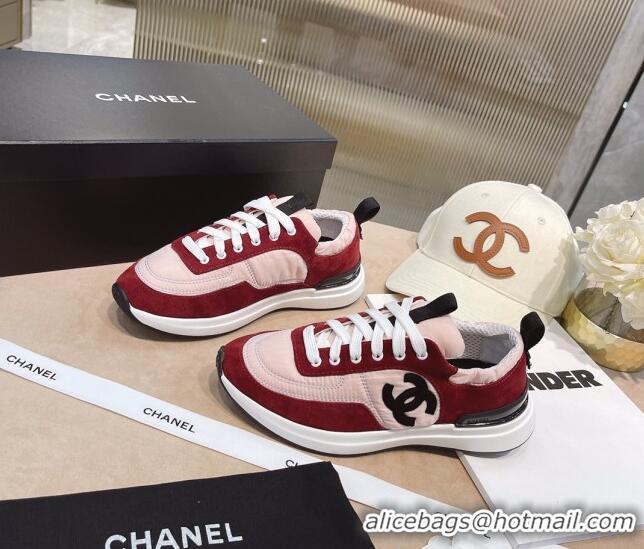 Fashion Chanel Suede and Nylon Sneakers G37122 Pink/Burgundy 2021