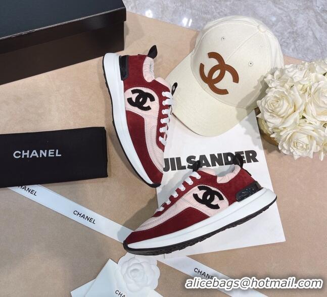 Fashion Chanel Suede and Nylon Sneakers G37122 Pink/Burgundy 2021