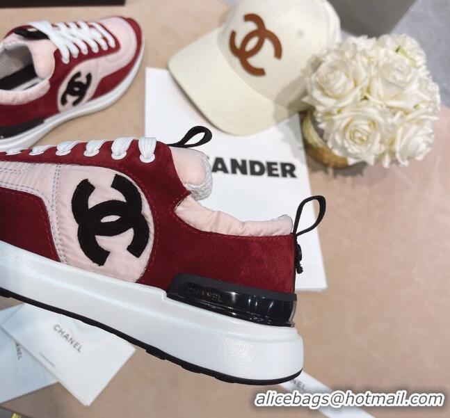 Fashion Chanel Suede and Nylon Sneakers G37122 Pink/Burgundy 2021