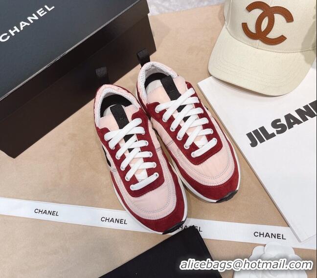 Fashion Chanel Suede and Nylon Sneakers G37122 Pink/Burgundy 2021