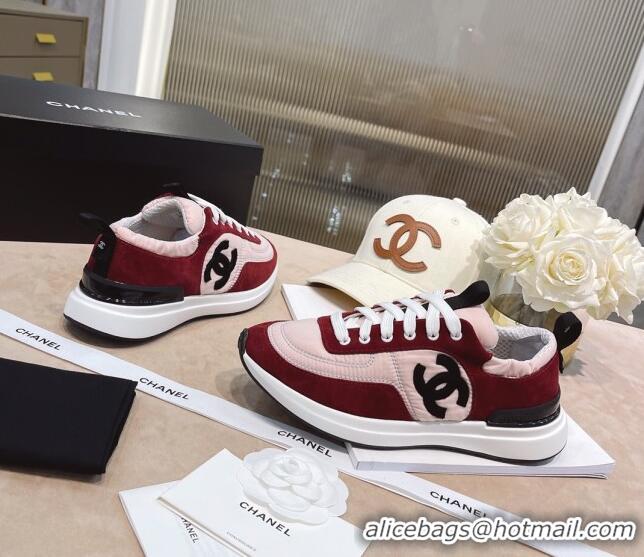 Fashion Chanel Suede and Nylon Sneakers G37122 Pink/Burgundy 2021