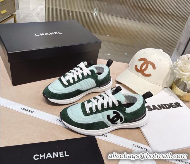 Custom Chanel Suede and Nylon Sneakers G37122 Light Green/Green2021