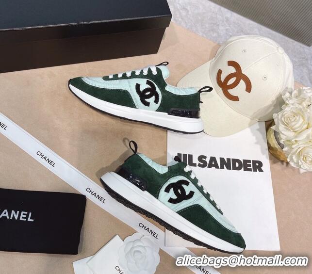 Custom Chanel Suede and Nylon Sneakers G37122 Light Green/Green2021