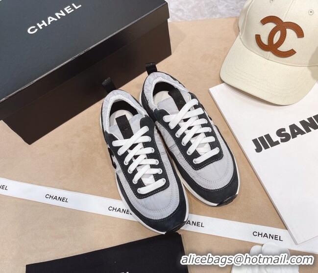 Low Price Chanel Suede and Nylon Sneakers G37122 Light Gray/Black 2021