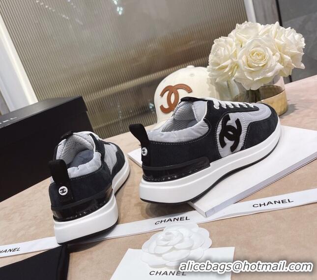 Low Price Chanel Suede and Nylon Sneakers G37122 Light Gray/Black 2021