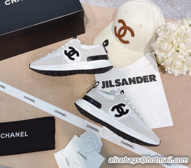 Affordable Price Chanel Suede and Nylon Sneakers G37122 Light Gray/White 2021