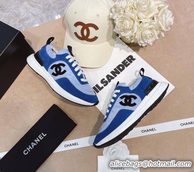 Low Price Chanel Suede and Nylon Sneakers G37122 Light Blue/Blue 2021