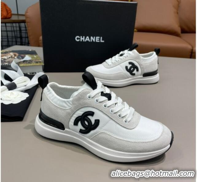 Best Quality Chanel Suede and Nylon Sneakers G37122 Pale Gray/White 2021