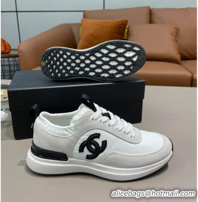 Best Quality Chanel Suede and Nylon Sneakers G37122 Pale Gray/White 2021