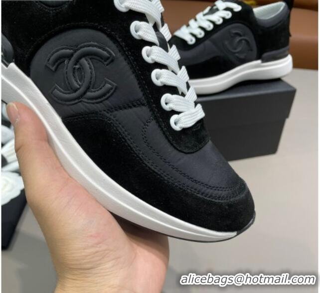 Cute Chanel Suede and Nylon Sneakers G37122 All Black 2021