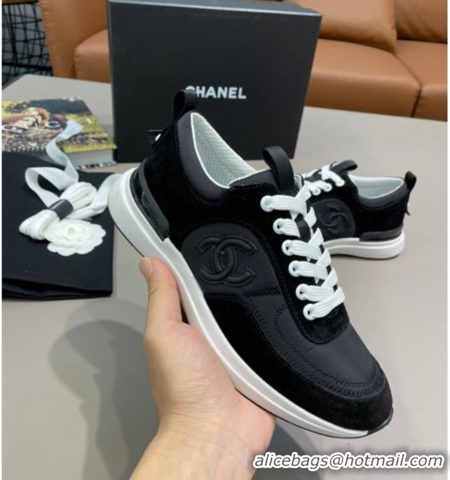 Cute Chanel Suede and Nylon Sneakers G37122 All Black 2021