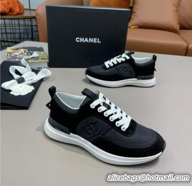 Cute Chanel Suede and Nylon Sneakers G37122 All Black 2021