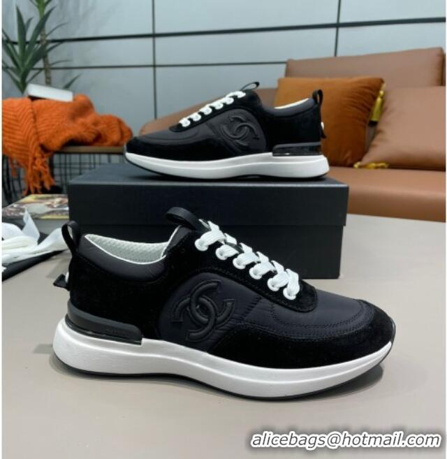 Cute Chanel Suede and Nylon Sneakers G37122 All Black 2021