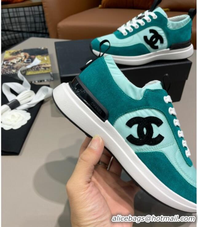 Low Cost Chanel Suede and Nylon Sneakers G37122 Bright Green 2021