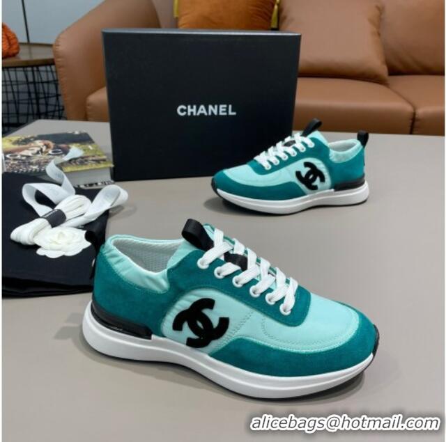 Low Cost Chanel Suede and Nylon Sneakers G37122 Bright Green 2021