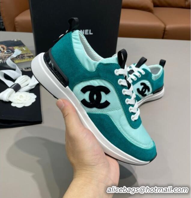 Low Cost Chanel Suede and Nylon Sneakers G37122 Bright Green 2021