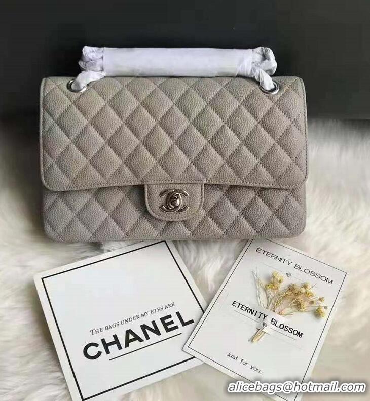 Grade Dicount Chanel Grained Leather Medium Flap Bag CH1547 Grey/Silver