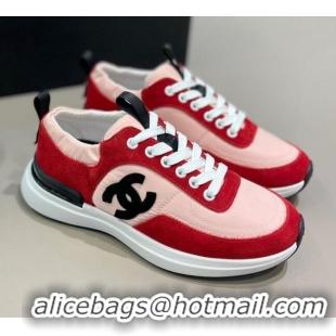 Shop Duplicate Chanel Suede and Nylon Sneakers G37122 Pink/Red 2021