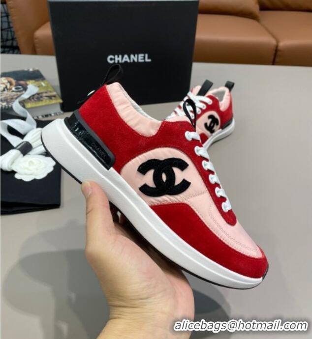 Shop Duplicate Chanel Suede and Nylon Sneakers G37122 Pink/Red 2021